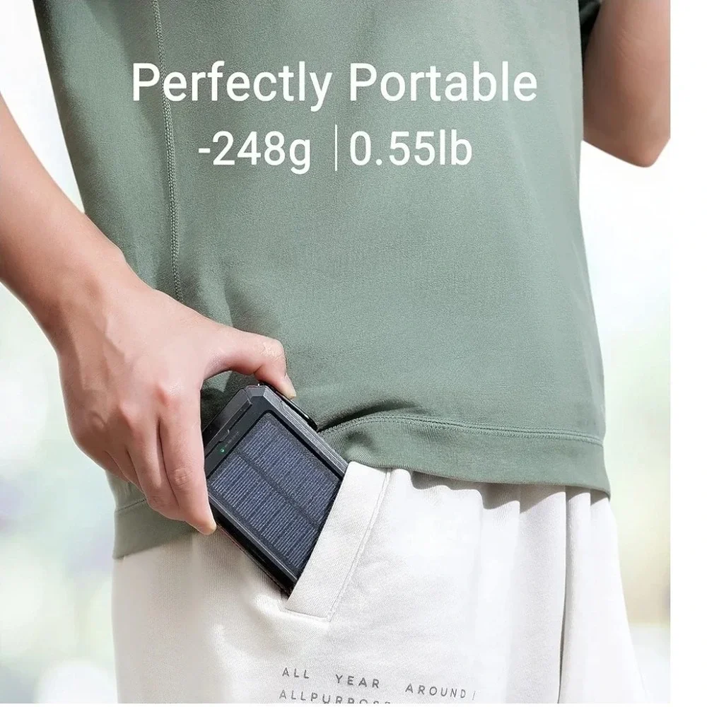 Power Bank 20000mAh Solar Portable Charger Backup Battery Dual LED IPX4 Shockpro
